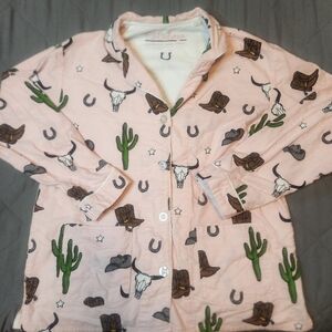 PJ Salvage Womens Size Small Pajama TOP ONLY flannel Western Pink Country